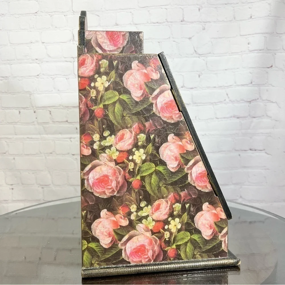 VINTAGE wooden Jewelry cabinet. Victorian look decoupaged. With a catch all